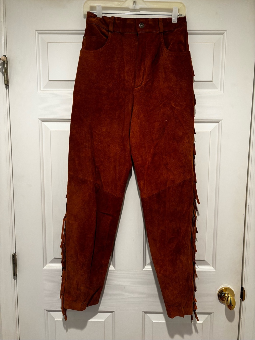Rust Brown Corduroy Fringe High-Waist Pants
